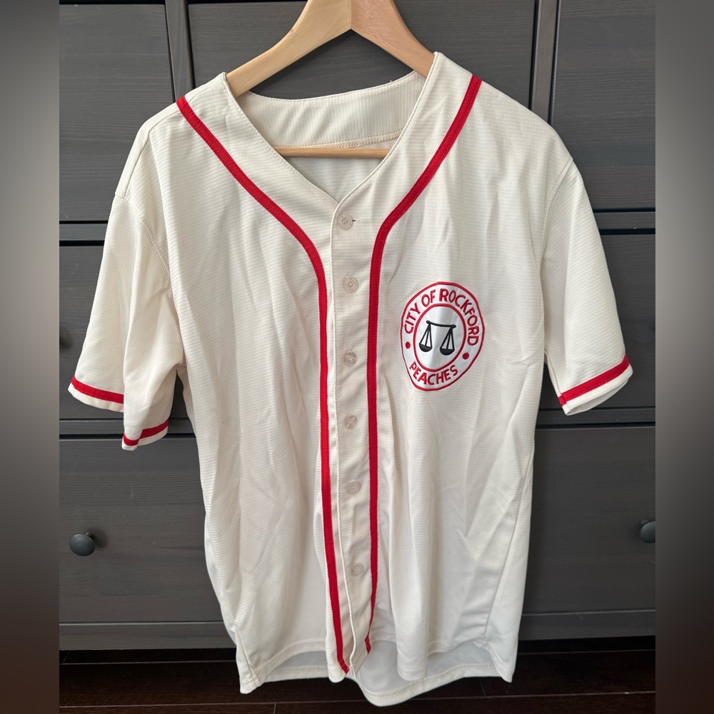 City of Rockford Peaches Dugan Baseball Jersey - White and Red